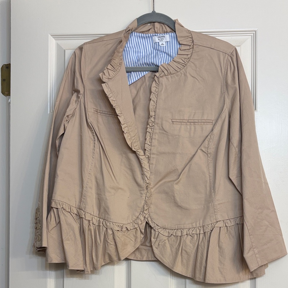 Crown & Ivy Beige Ruffle Blazer